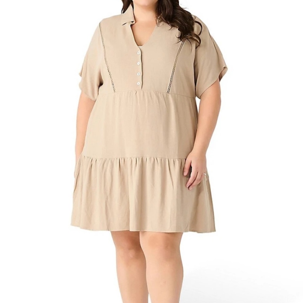 New Beige Short Sleeve linen Dress